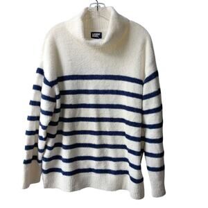 EUC Lands' End Size L White Blue Striped Oversized Cowl Neck Sweater